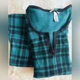 Victorias Secret Green Black Buffalo Plaid Thermal Pajamas Pjs Set ~ Small Photo 0