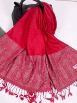 100% Pashmina Red Paisley Shawl Wrap Scarf Soft Woven Fringe | Oversized 68x28" Photo 0