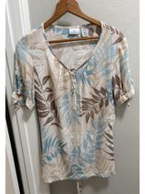 Jaclyn Smith Floral Brown Blue Tan Business Casual Blouse L Photo 0