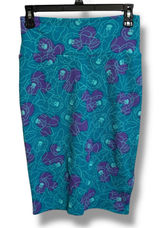 LuLaRoe Cassie Skirt XS Minnie Mouse Teal Purple Floral Stretch Pencil Textured Photo 0