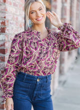 Strut & Bolt Get Familiar‎ Brown Floral Smocked Ruffle Neck Blouse Sz S NWT Photo 0