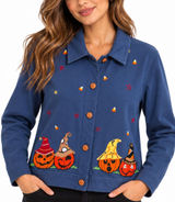 Vintage Onque Casuals Halloween Pumpkin Jacket L Witchy Whimsigoth Embroidered Photo 0
