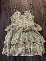 American Eagle Floral Green Tiered Boho Babydoll Dress Sz L Photo 0