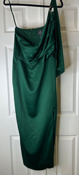 Adrianna Papell Emerald One Shoulder Gown with Slit Size 14 Wedding Guest Photo 0