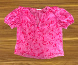 Karlie Pink Floral Cotton Puff Sleeve Blouse Small Preppy Boutique Boho Chic Photo 0