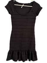 Free People Mini‎ Dress Women Medium Black Textured Ruffle Hem Boho Scoop Neck Photo 0
