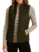 Old Navy Army Green Puffer Vest Women Size XS/TP Quilt Full Zip Pockets Preppy Photo 0
