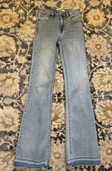 Hidden Happi High Rise Flare Jeans Size 24 Blue Light Wash Denim Stretch Raw Hem Photo 0
