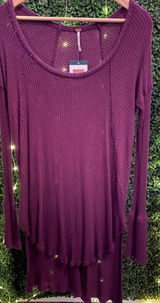 FREE PEOPLE LARGE ✨ long sleeve waffle knit tunic length top purple good cond Photo 0
