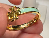 NWT Tory Burch Kira Enamel Mint Green Gold Tone Size 8 Ring 18k Gold Plated Photo 0