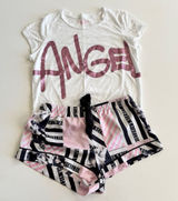 Victoria's Secret - Angel PJ Shorts and Tee in White Pink & Black Photo 0