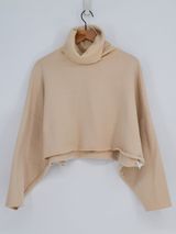 Oak + Fort Cropped Turtleneck Sweatshirt Beige S Tan Photo 0