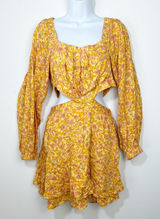 Free People Jael Printed Mini Dress Size Medium Cut Out sides Yellow Floral Photo 0