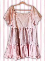 BiBi Cute Pink Pastel Stripe Ruffle Tier Puff Sleeve Babydoll Summer Dress Sz XL Photo 0