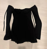 White fox off the shoulder, black mini dress never worn Photo 0