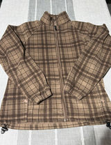 Columbia‎ Womens Brown Plaid Full Zip Fleece Jacket Mock Neck Size Large Photo 0