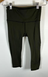 Lululemon Align High Rise Capri Leggings Olive Green Mesh‎ Detail Size XS Photo 0