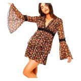 ๐โ Nasty Gal Iโll be Bouquet black floral bell sleeve mini dress size 6 Photo 0