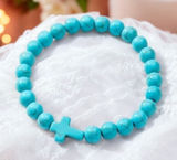 Lovely Faith Vintage-Inspired Turquoise‎ Beaded Bracelet with Cross Pendant Photo 0