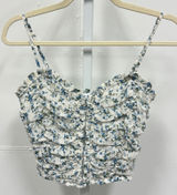 Altar'd State Ivory Blue Floral Ruched Smocked Crop Cami Top Small Romantic Photo 0