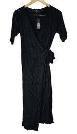 Lulus Black Wrap Midi Dress Short Sleeve V-Neck Style 67706 Size Medium NWT Photo 0