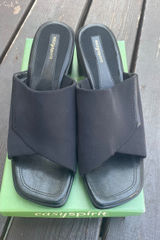 Easy Spirit Eszion Black Fabric Block Heel Slide Sandals‎ Womens 8 M Square Toe Photo 0