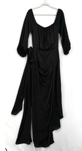 Four National Black Satin Asymmetrical Midi Dress Tie Waist Romantic Goth Size 4 Photo 0