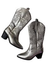 Altar'd State Metallic Silver Embroidered Western Boots Photo 0