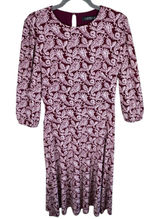 Lauren Ralph Lauren Burgundy White Paisley 3/4 Sleeve Belted Midi Dress Size 8 Photo 0
