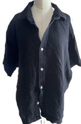 PacSun Women's Black Cropped Boxy Gauze Camp Shirt Large Button Up Resort Photo 0