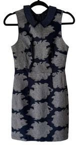 Anthropologie Let Me Be Navy Blue Beaded Collar Dress Size 2 Floral Brocade Photo 0