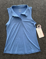 X By Gottex Womens Sleeveless Golf‎ Tennis Shirt V-Neck Ruffle Light Blue Small Photo 0