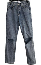 Princess‎ Polly High Waisted Straight Leg Distressed Knee Rip Jeans Light Wash 2 Photo 0