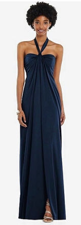 Dessy Draped Satin Grecian Column Gown Midnight Navy size 2 Bridesmaid Formal Photo 0