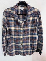 Carhartt Button Up Plaid Flannel Shirt Women's Large Blue Brown Cabincore Cozy Photo 0