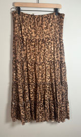 Metro Wear Leopard Print Tiered Maxi Skirt Brown Mesh Ruffle Boho Y2K Large Photo 0