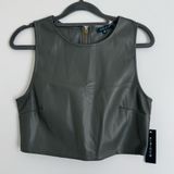 NWT Kurious Faux Leather‎ Boxy Zip Back Sleeveless Crop Top Gray Medium Photo 0