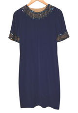 Bob Mackie Cocktail Dress Sz 6 Navy Blue Beaded Sequin‎ Sheath Vintage Glam Photo 0