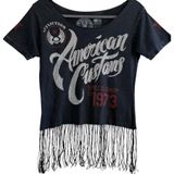 Affliction American Custom Rhinestone Fringe Tee Shirt Small Y2K Moto Biker Glam Photo 0