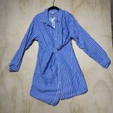 Steve Madden Shirt Dress Womens Medium Blue Stripe Tie Front Button Up NWT $79 Photo 0