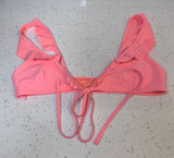 Aerie‎ Women Neon Pink Ruffle Scoop Neck Bikini Top Small S Tie Back Swimwear Photo 0