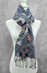 Coldwater Creek Blue‎ Embroidered Pashmina Floral Paisley Wrap Shawl Scarf OS Photo 0