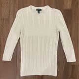 Lauren Ralph Lauren Cable Knit Sweater Womens XS Cream Linen Cotton 3/4 Sleeve Photo 0