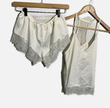 Homebodii Pajama Set Womens S Ivory Satin Lace Cami Tap Shorts Bridal Sleepwear Photo 0