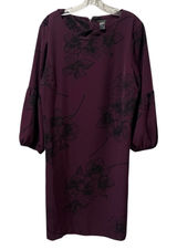 Ann Taylor Factory Purple Shift Dress Size 14 Long Balloon Sleeves Flowers Photo 0