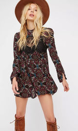 Free People Boho Lace-Panel Floral Tunic Top in Black, Burgundy, Teal Photo 0