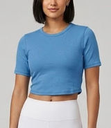 Lululemon Hold Tight Straight Hem Cropped T-Shirt Blue Nile Ribbed Size 14 Photo 0