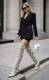 NWOB Gianni Bini Sz 7.5 M Gianna Snake Print Leather Kitten Heel Tall Boots Photo 0