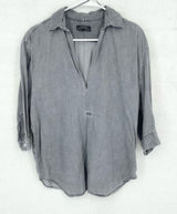 Zara Blouse Women Size XS‎ Gray 3/4 Sleeve deep V Neck Polyester Hemmed Collared Photo 0