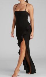 black formal maxi dress with ruffle slit worn for 3 hours Photo 0